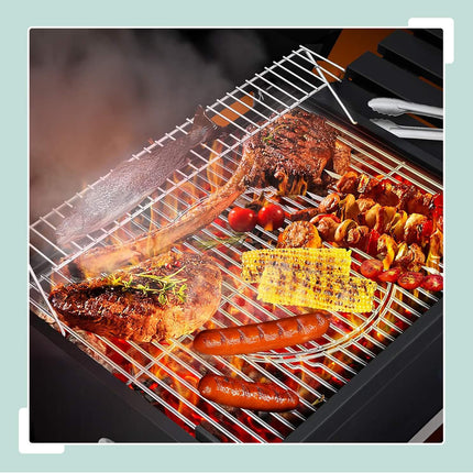 Chariot pour barbecue au charbon de bois avec couvercle, plateau réglable et thermomètre