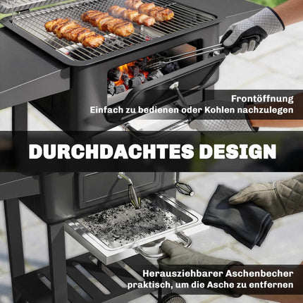 Fumoir à charbon de bois avec couvercle, thermomètre et grille réglable