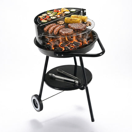 Barbecue au charbon de bois avec pare-vent et étagère de rangement, noir
