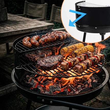 Barbecue au charbon de bois avec pare-vent et étagère de rangement, noir
