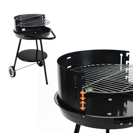 Barbecue au charbon de bois avec pare-vent et étagère de rangement, noir