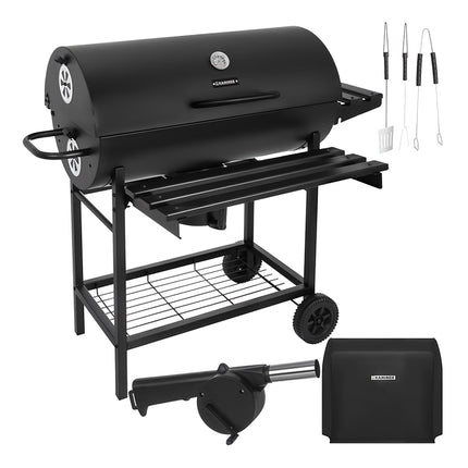 Barbecue de jardin au charbon de bois avec couvercle, thermomètre et étagères
