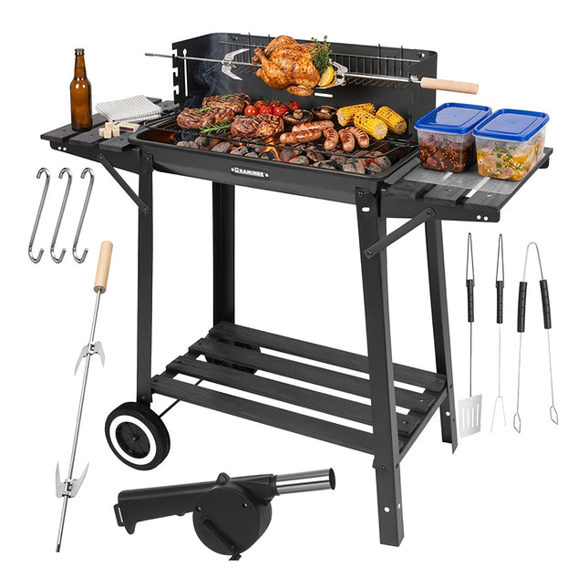 Barbecue de jardin au charbon de bois avec rôtissoire, 93 x 41 x 86 cm