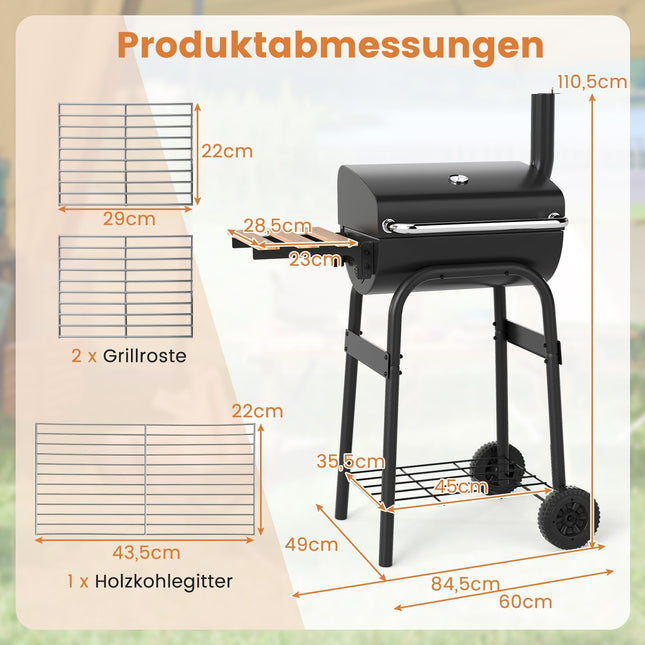 Holzkohlegrill mit klappbarem Seitentisch & Thermostat