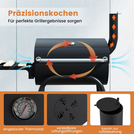 Barbecue au charbon de bois avec tablette latérale rabattable et thermostat