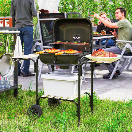 Barbecue à charbon avec couvercle verrouillable, structure en acier, surface de cuisson de 1840 cm²