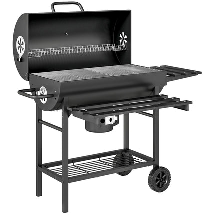 Holzkohlegrill mit Thermometer, einstellbaren Lüftungsschlitzen, Stahl, Schwarz
