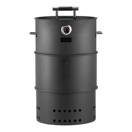 Charcoal Smoker Grill, 470mm Barrel, Thermometer, 2 Grates