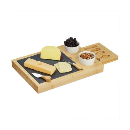 Plateau à fromages en bambou avec accessoires en 7 parties
