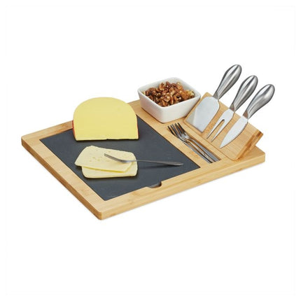 Plateau à fromages en bambou avec accessoires en 9 parties