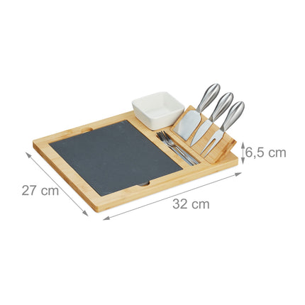 Plateau à fromages en bambou avec accessoires en 9 parties