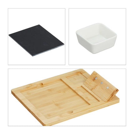 Plateau à fromages en bambou avec accessoires en 9 parties