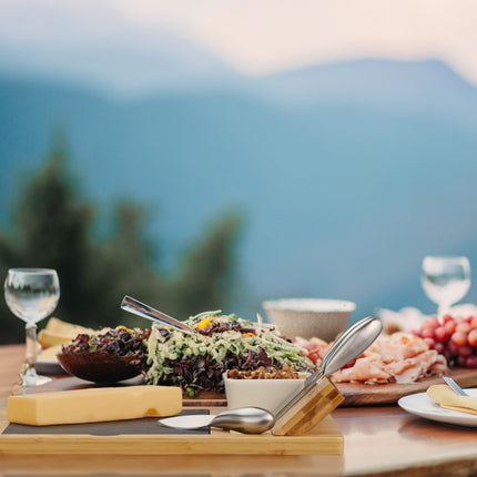 Plateau à fromages en bambou avec accessoires en 9 parties