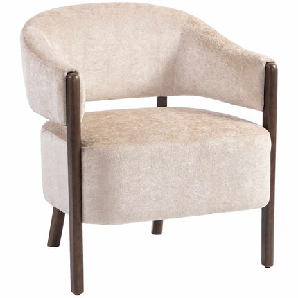 Fauteuil en chenille avec structure en bois massif, beige
