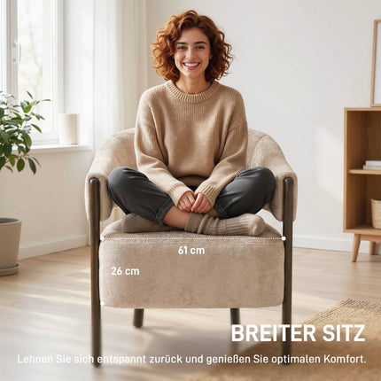 Fauteuil en chenille avec structure en bois massif, beige