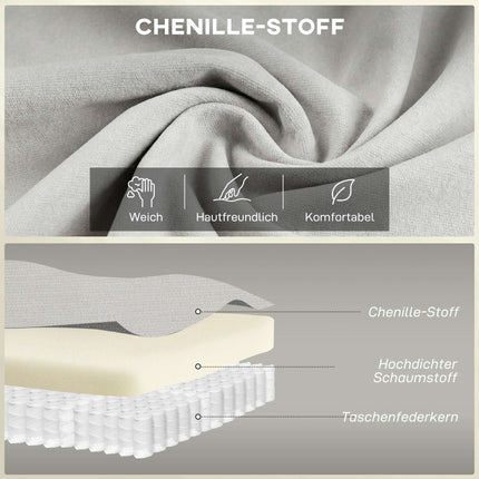 Chenille Zweisitzer-Sofa, Creme, 24cm Kissen, hohe Rückenlehne