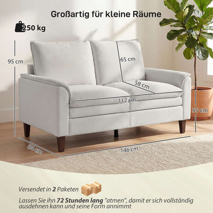 Chenille Zweisitzer-Sofa, Creme, 24cm Kissen, hohe Rückenlehne