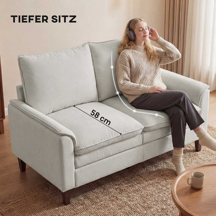 Chenille Zweisitzer-Sofa, Creme, 24cm Kissen, hohe Rückenlehne
