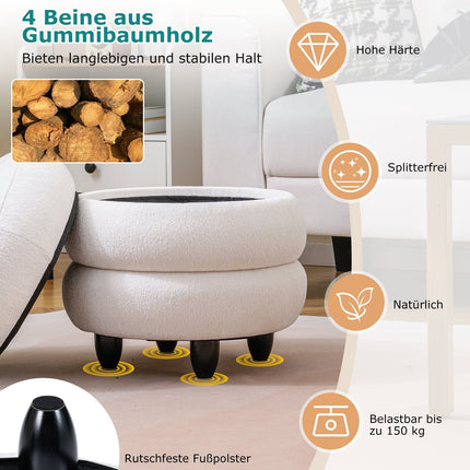 Pouf de rangement en chenille, 40,5 x 44,5 cm, blanc, couvercle amovible