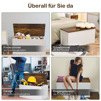 Truhenbank mit Stauraum, Sitzbank mit Deckel und Einklemmschutz, 90 x 45 x 45,5 cm