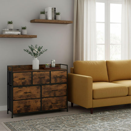 Commode avec 7 bacs en tissu, structure en métal