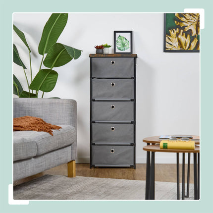 Commode design en bois avec tiroirs en tissu