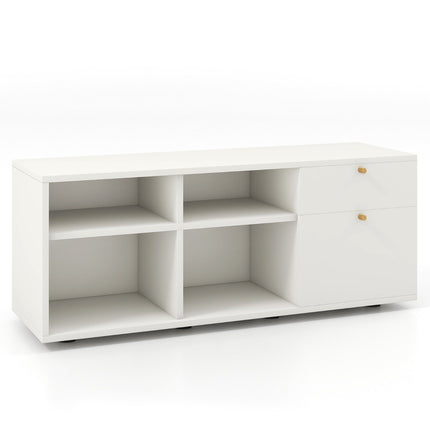 Commode avec 2 tiroirs & 4 compartiments & pieds réglables buffet meuble TV blanc