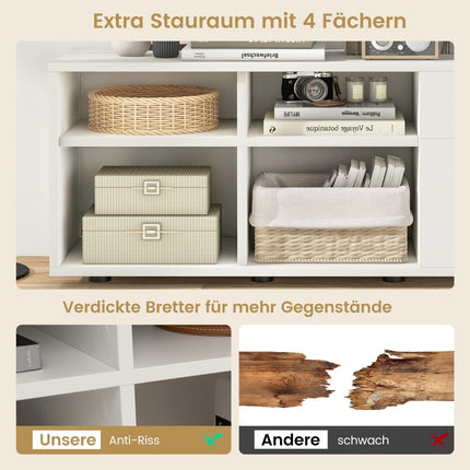 Commode avec 2 tiroirs & 4 compartiments & pieds réglables buffet meuble TV blanc