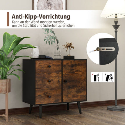 Commode avec porte & 3 tiroirs & étagère réglable & buffet anti-basculement 73 x 40 x 76,5 cm