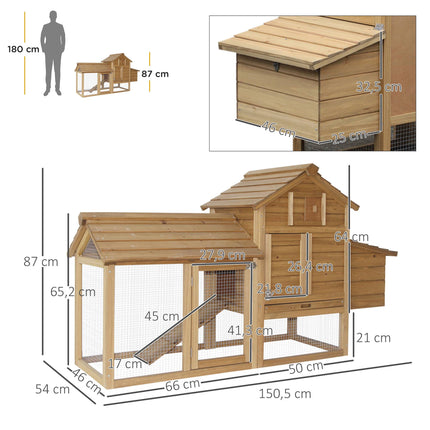 Poulailler avec enclos, en bois, à 2 niveaux, avec pondoir