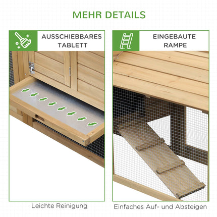 Poulailler avec enclos, en bois, à 2 niveaux, avec pondoir