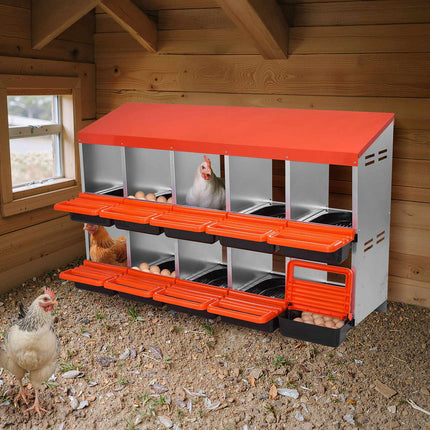Chicken Nesting Boxes, 2-Tier 10-Compartment Roll-Out