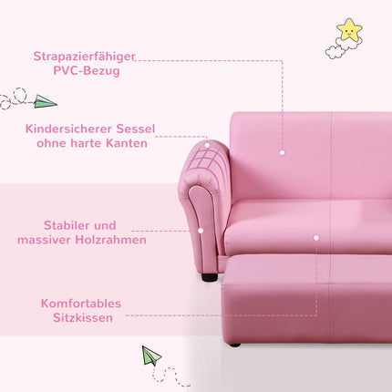Pinker Kindersessel & Fußhocker - 83x42x41cm, Komfort-Set