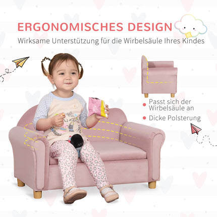 Pinkfarbenes Fleece-Kindersofa mit Stauraum, 2-Sitzer, 3-5 Jahre