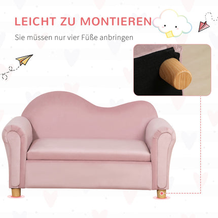 Pinkfarbenes Fleece-Kindersofa mit Stauraum, 2-Sitzer, 3-5 Jahre