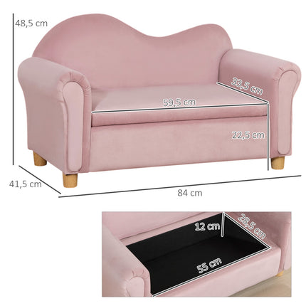 Pinkfarbenes Fleece-Kindersofa mit Stauraum, 2-Sitzer, 3-5 Jahre