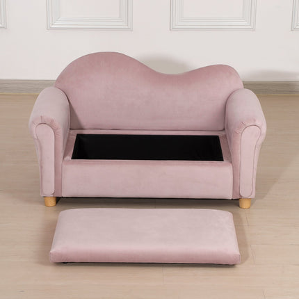 Pinkfarbenes Fleece-Kindersofa mit Stauraum, 2-Sitzer, 3-5 Jahre