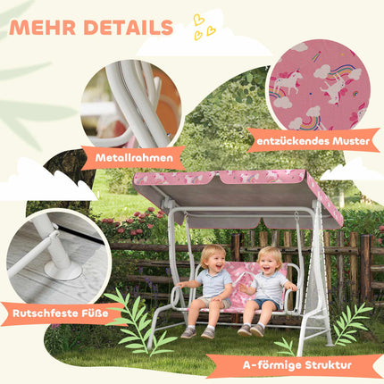 Kinderschaukel 2-Sitzer mit verstellbarem Sonnendach, Rosa
