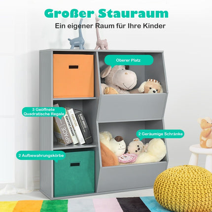 Étagère de rangement pour enfants à 3 niveaux avec 2 paniers, en MDF