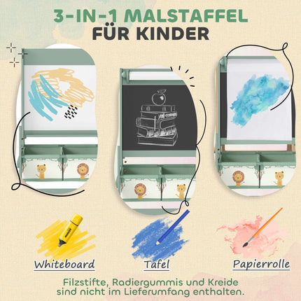 Staffelei 3-in-1 für Kinder mit Kreidetafel, Whiteboard und Papierrolle