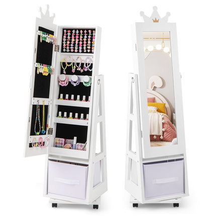 Armoire à bijoux 3 en 1 pour enfants avec miroir, rotative à 360°