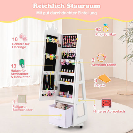 Armoire à bijoux 3 en 1 pour enfants avec miroir, rotative à 360°