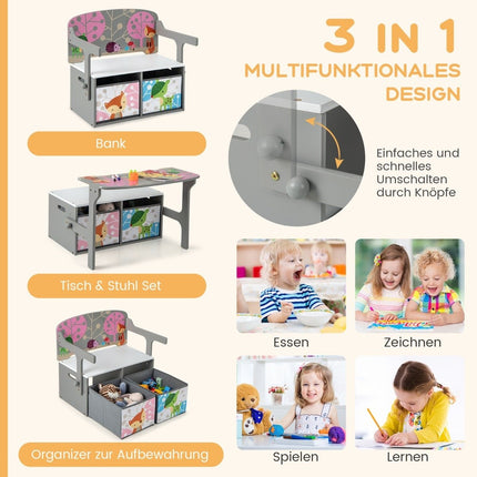 Ensemble table et chaises 3 en 1 pour enfants avec bacs de rangement