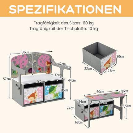 Ensemble table et chaises 3 en 1 pour enfants avec bacs de rangement
