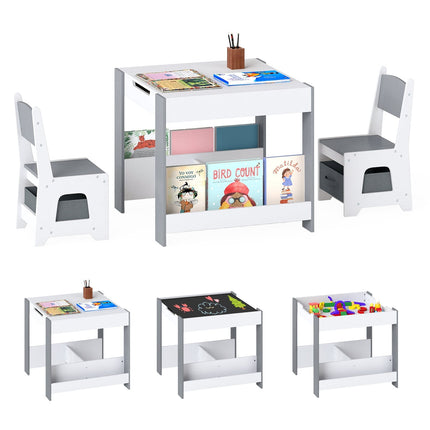 Kinder 4-in-1 Tisch- und Stuhl-Set mit Stauraum, Grau