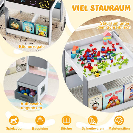 Kinder 4-in-1 Tisch- und Stuhl-Set mit Stauraum, Grau
