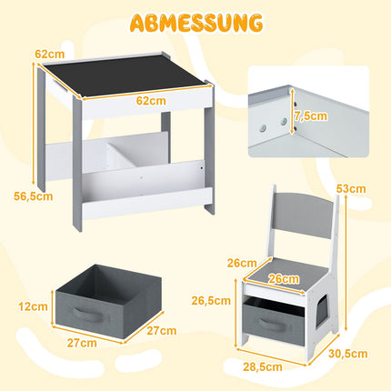 Kinder 4-in-1 Tisch- und Stuhl-Set mit Stauraum, Grau
