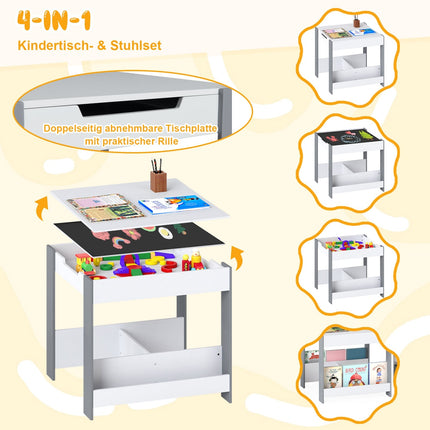 Kinder 4-in-1 Tisch- und Stuhl-Set mit Stauraum, Grau