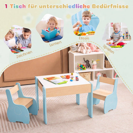Ensemble table et chaises en bois 4 en 1 pour enfants avec tableau noir et rangement