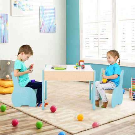 Ensemble table et chaises en bois 4 en 1 pour enfants avec tableau noir et rangement